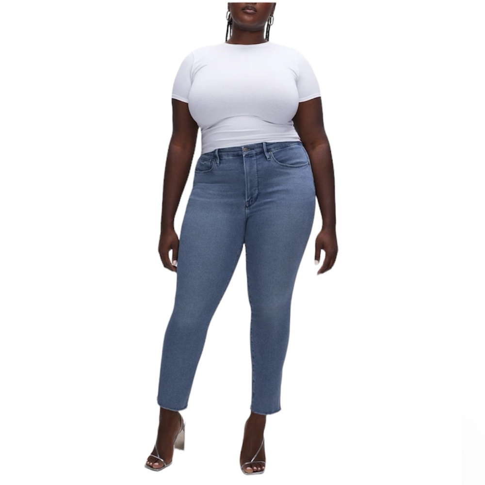 Good American Good Legs High Rise Vintage Straight Leg Blue Jeans Sz 15 Plus NWT
